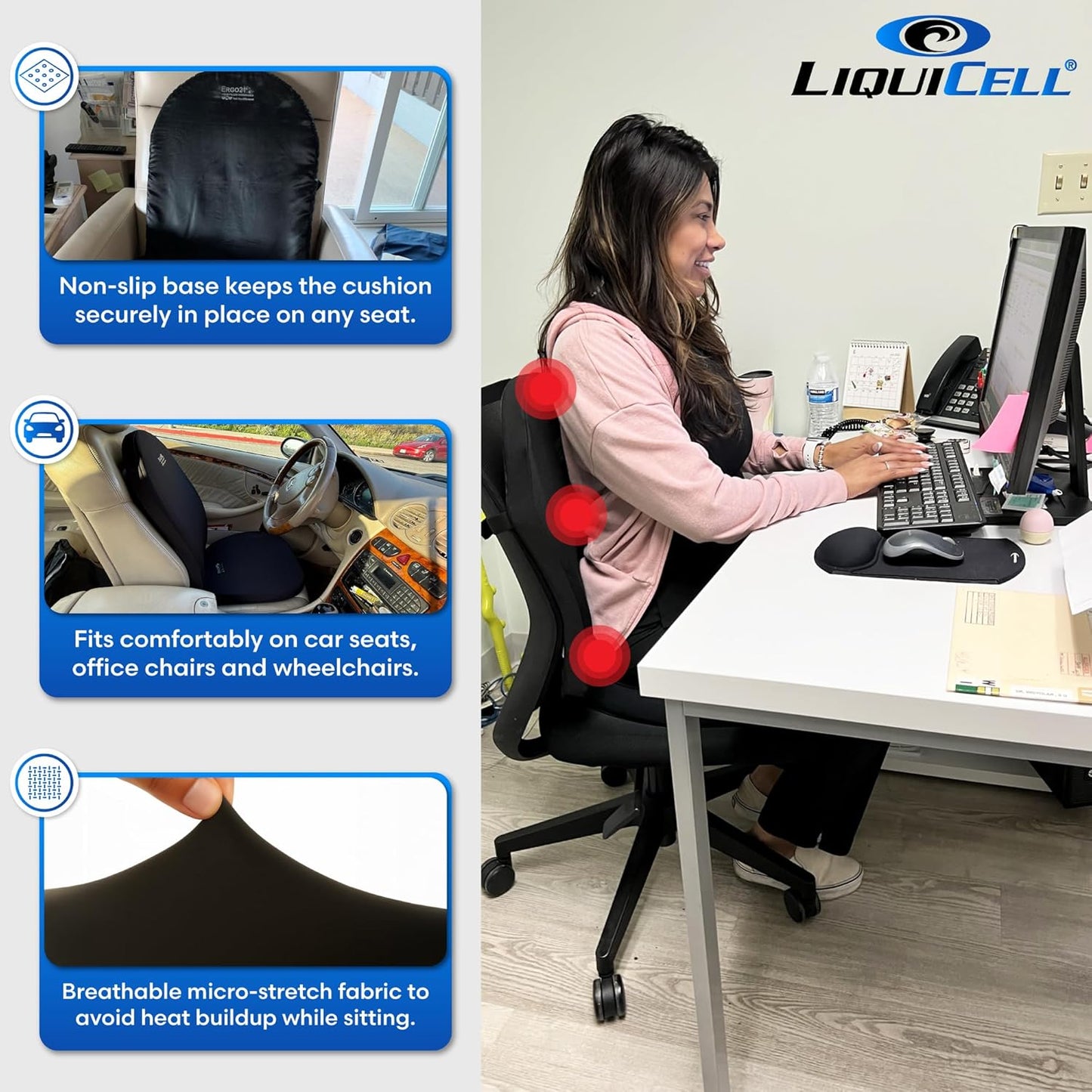 Lumbar Support Pillow for Office Chair, Car, Driving Seat, Auto, Lower Back Pain | Great Back Support with Liquid Filled Membranes | Small Size, (18" W x 18”x 1.5”)