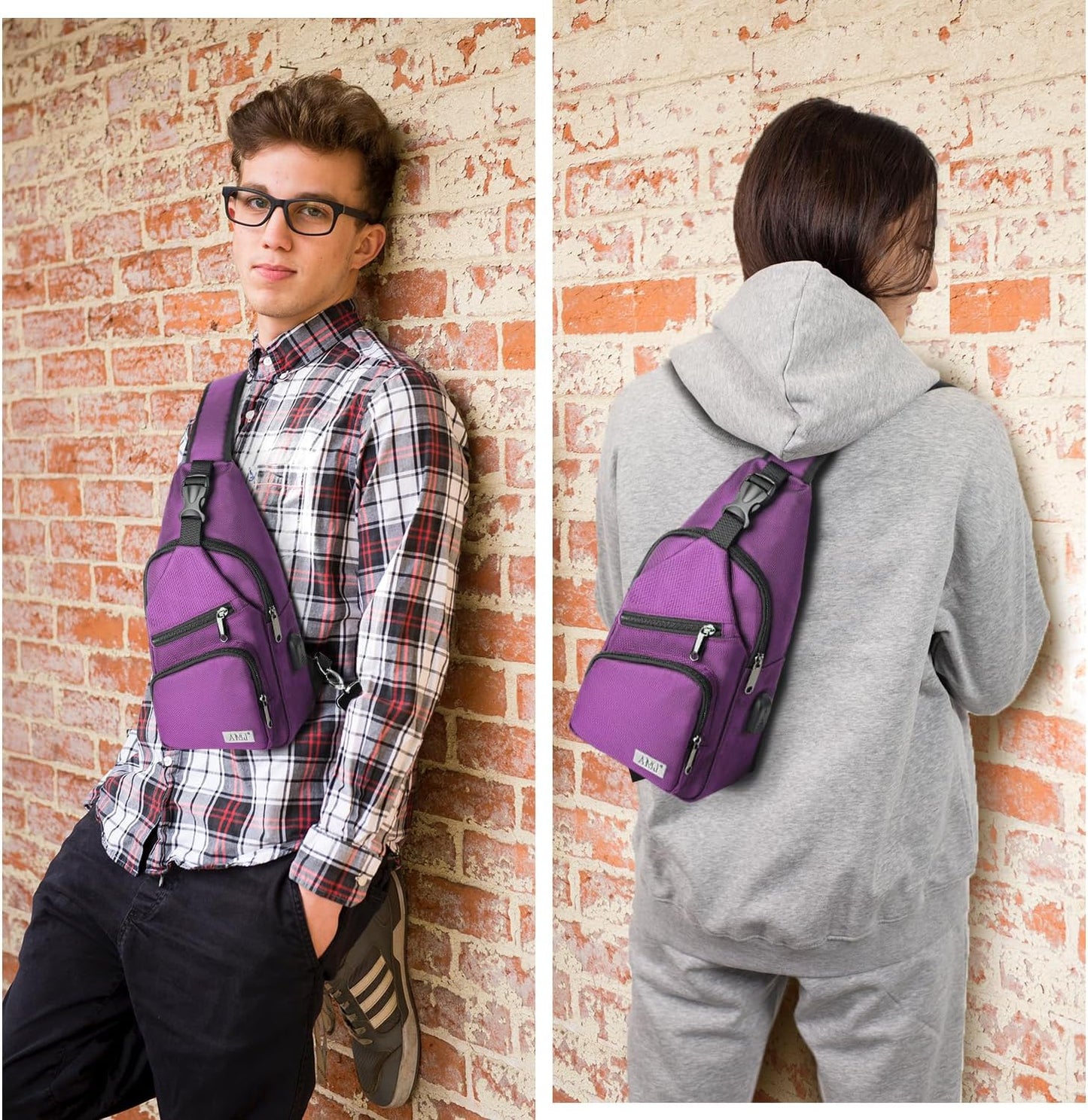 AMJ Crossbody Sling Bag Men Women, Casual Shoulder Backpack, Chest Daypack Satchel for Hiking Travel