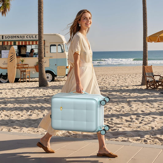 MGB 20 Inch Top Open Carry On Luggage 22x14x9 Airline Approved, Hard Shell Carry On Suitcase with Spinner Wheels, Travel Small Luggage Built-in TSA Lock for Women Men Gifts (Aquamarine)