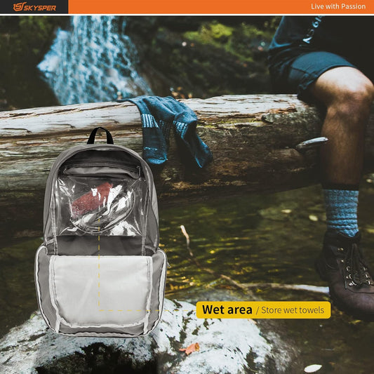 SKYSPER Lightweight Packable Backpack - 30L Hiking Daypack with Wet Pocket Foldable Travel Carry-on Backpack for Women Men