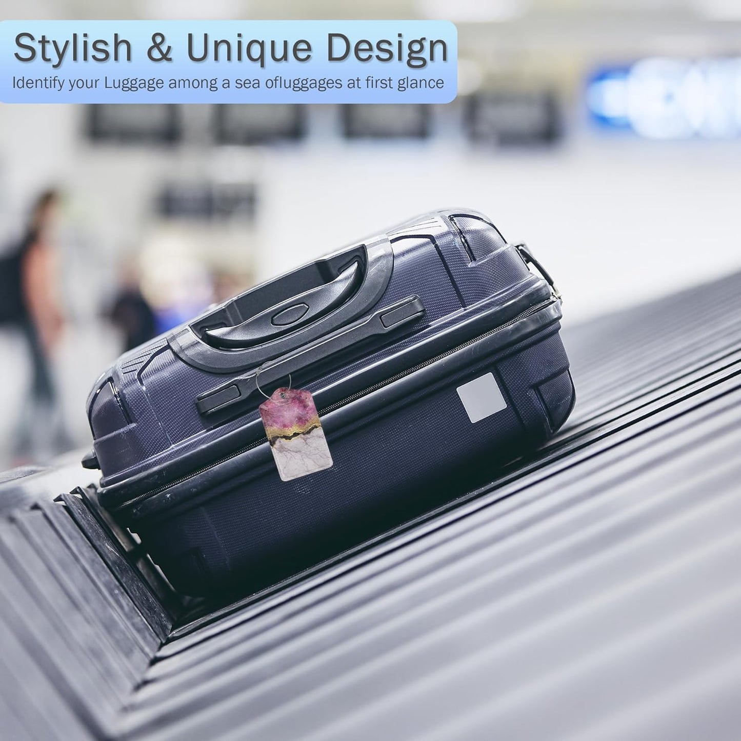 Gold Blue Pink Marble Abstract Luggage Tags,2 Pack Luggage Tag,Leather Privacy Cover ID Label with Stainless Steel Loop for Women Men Kids Girls Travel