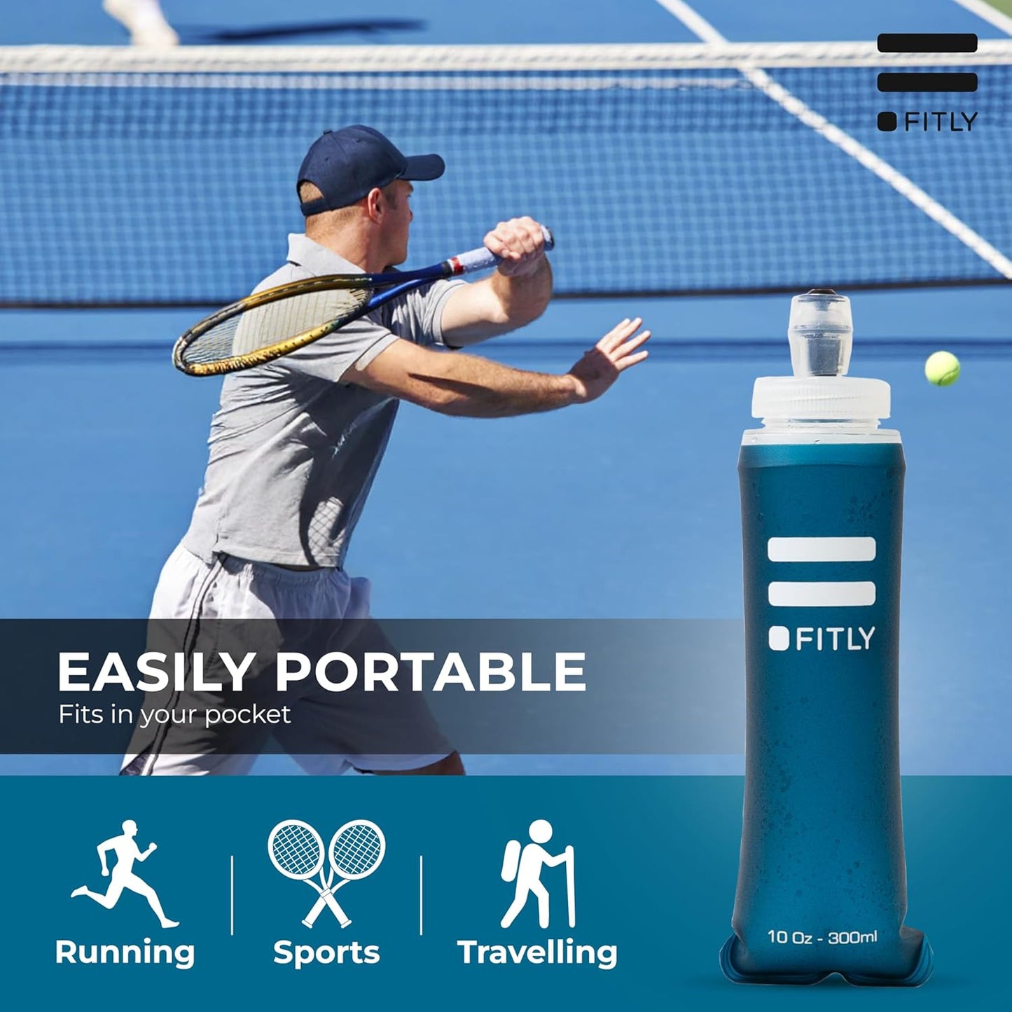 FITLY Soft Flask - Shrink As You Drink Soft Water Bottle for Hydration Pack - Folding Water Bottle Ideal for Running, Hiking, Cycling, Climbing & Rigorous Activity