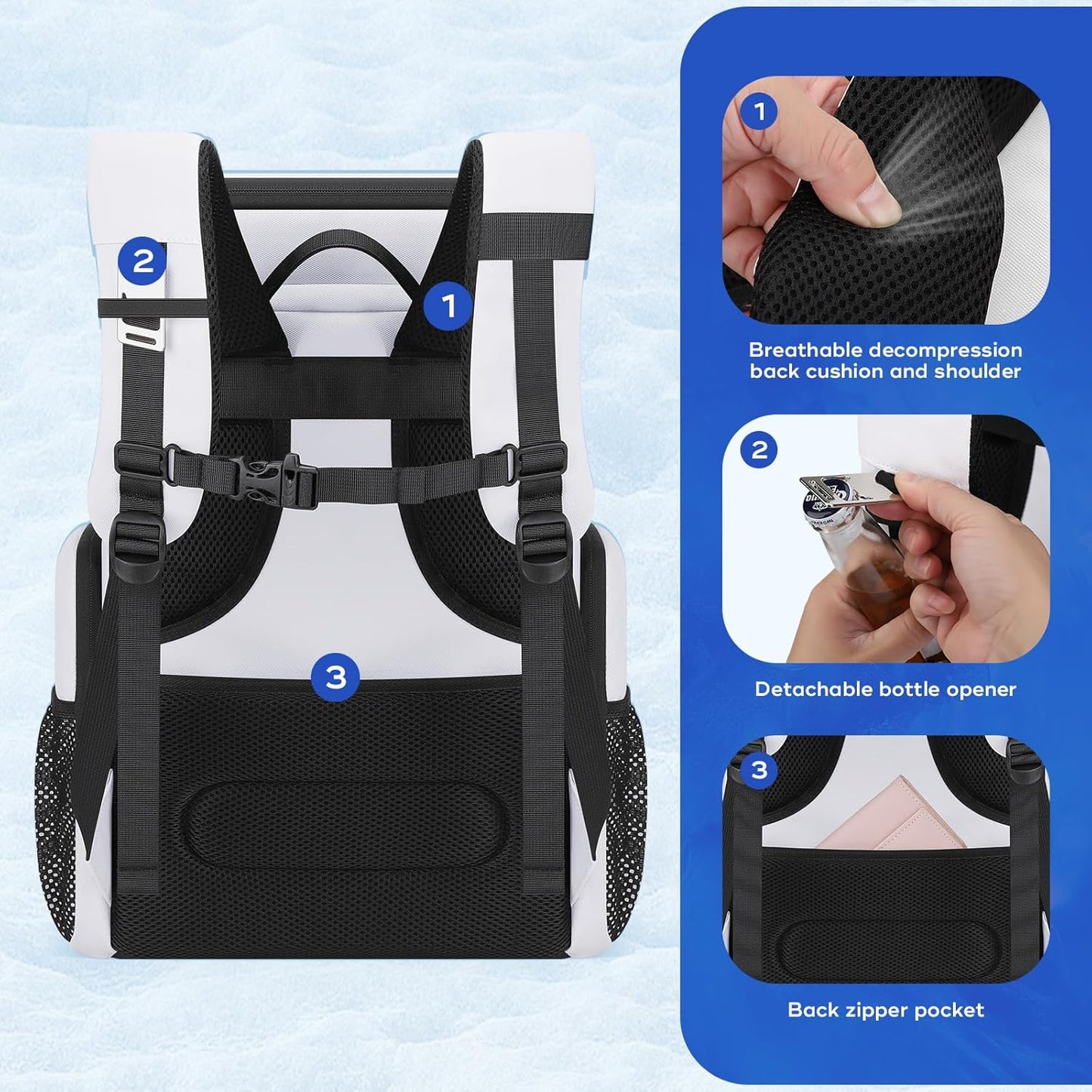 Maelstrom Backpack Cooler,36 Can Cooler Backpack,Soft Cooler Bag Insulated Leakproof,Lightweight Ice Chest Backpack,Travel Cooler Lunch Backpack for Camping,Hiking,Beach,White