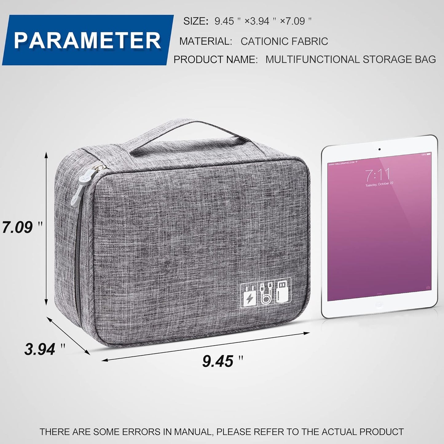 Electronics Organizer Travel Universal Cable Organizer Bag Waterproof Electronics Accessories Storage Cases for Cable, Charger, Phone, USB, SD Card, Hard Drives, Power Bank, Cords