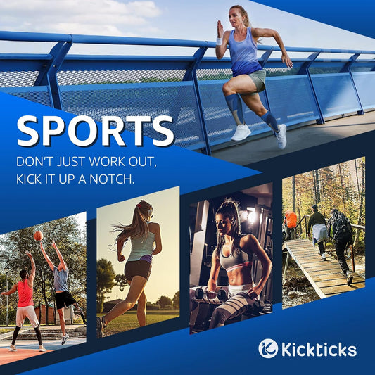 Kickticks 4 Pairs Compression Socks for Woman & Man Unisex 20-30mmHg Knee high Plus Size Wide Calves for Flying Running…