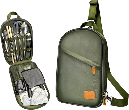 Camping Cooking Utensils Set - Camping Utensil Set Car Camping Cooking Essentials Gear for Camp Kitchen Cooking and Grilling, Stainless Steel & Silicone Ideal Gift for RV Tent Camper