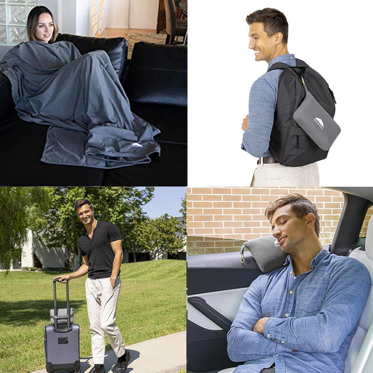 BlueHills Travel Blanket Pillow Compact Lightweight Pocket Size Airplane Traveling Essential Flight Trip Throw in Bag Portable Case Plane Accessory Gray L01