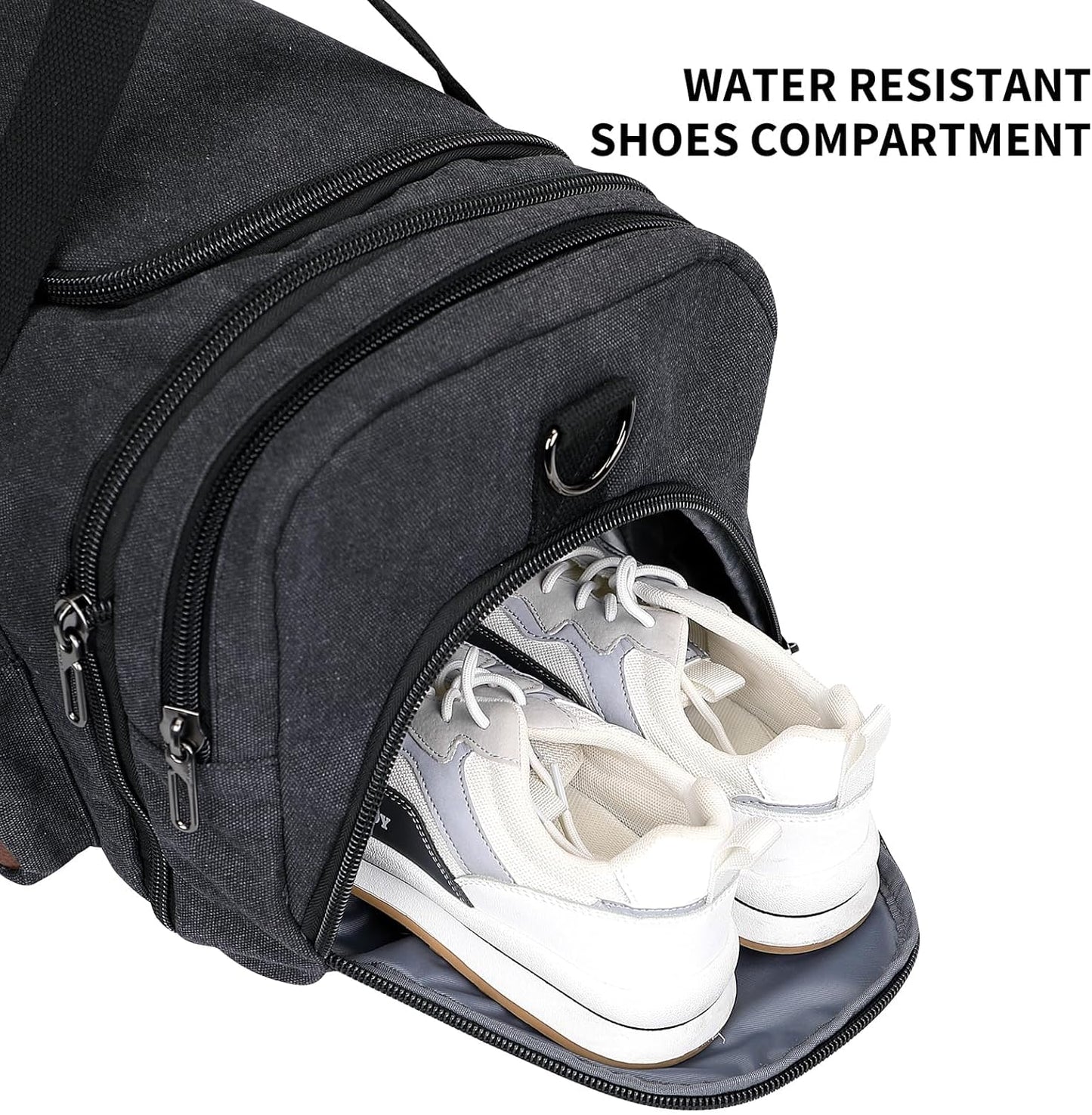 WITZMAN Mens Duffle Bags for Traveling Canvas Weekender Travel Bag Expandable Overnight Bag Carry on Bag(A8007 Black)