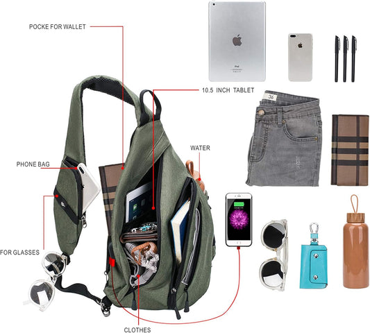 Water-Proof Sling bag/Crossbody Backpack/Shoulder Bag with USB Charging Port for Travel, Hiking, Cycling, Camping