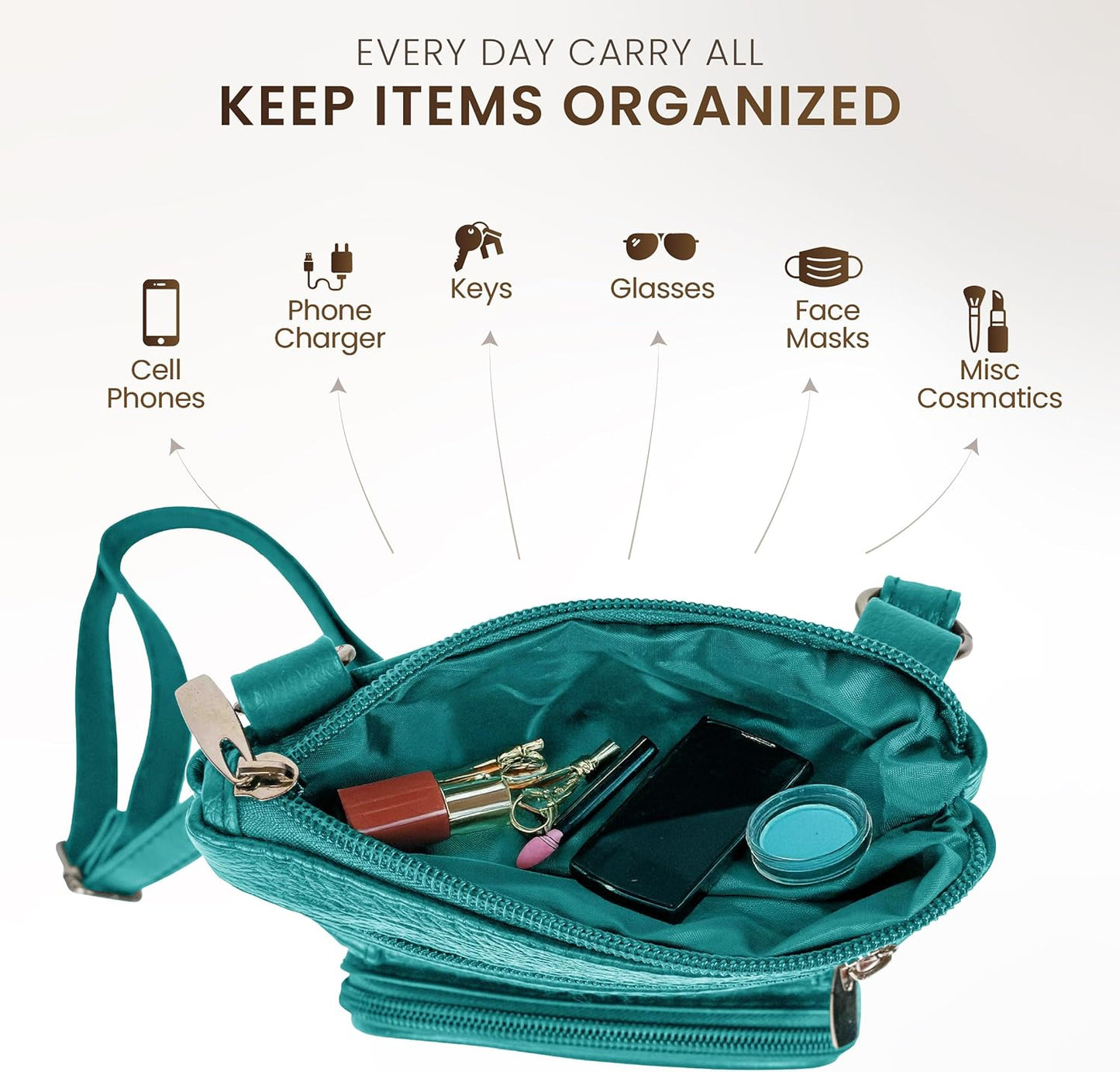 Krediz leather Crossbody Purses for Women, Multi Pocket Crossbody Purse with Adjustable Strap, Soft & Durable Leather Purse