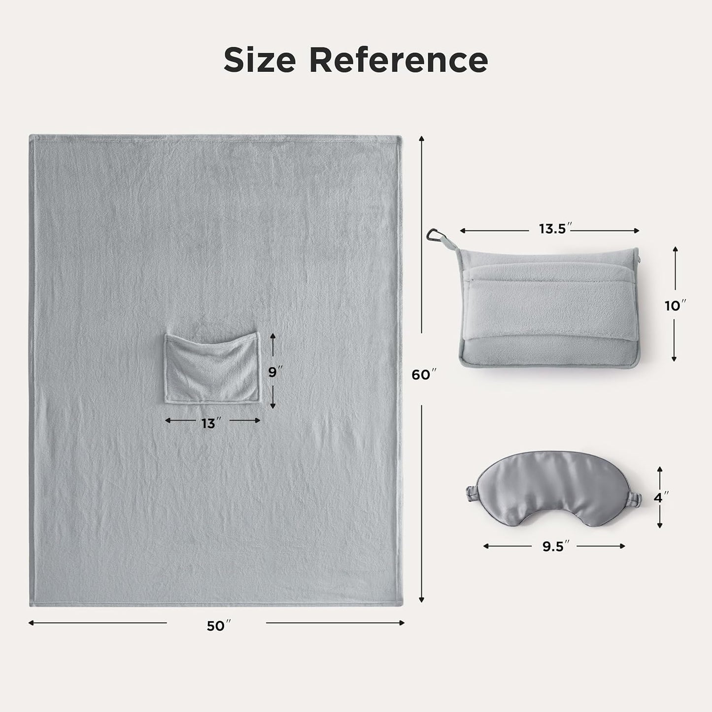 Bedsure Travel Blanket Airplane Compact with Storage Bag, Packable Blanket with Eye Mask, Lightweight 2-in-1 Travel Essentials, Functioned as Pillow for Airplane Comfort and Warmth, Grey