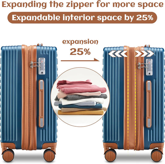 imiomo Luggage Sets 3 Piece,Expandable Hardside Suitcase Set with Spinner Wheels,Lightweight Travel Luggage set with TSA Lock(20/24/28,Blue)