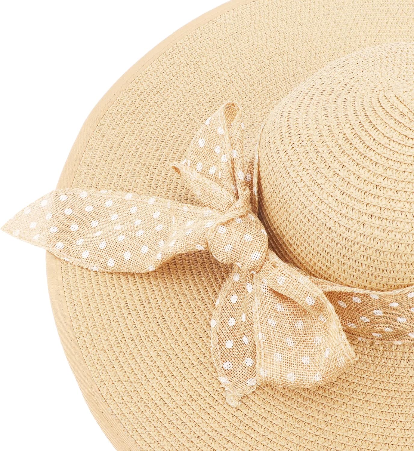 DRESHOW Beach Hats for Women Big Straw Wide Brim Summer Hat Floppy Foldable Roll up Cap Sun Hat UPF 50+
