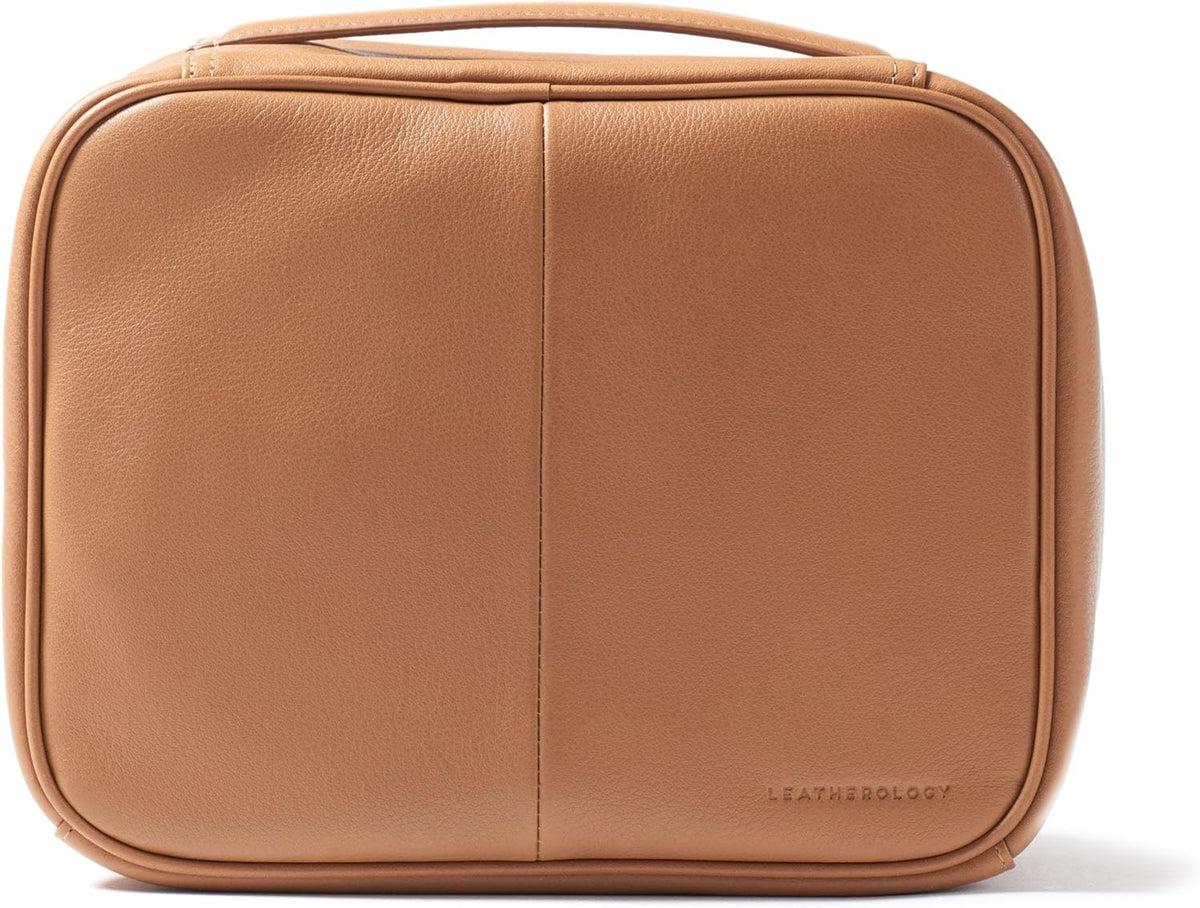 Leatherology Cognac Large Travel Organizer - Zipped mesh storage pocket, elastic loops for organization, double metal zipper