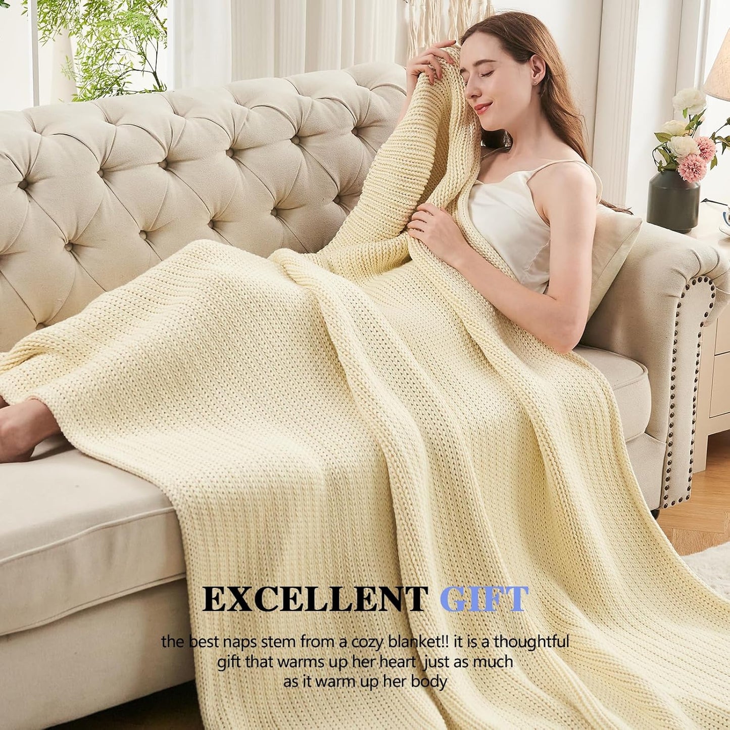 L'AGRATY Knitted Weighted Blanket - 60"x80" 15lbs Cooling Chunky Knit Heavy Blanket for Adults Braided Crochet Throw Thick Cable Yarn Knit Decorative No Beads Evenly Weighted Machine Washable