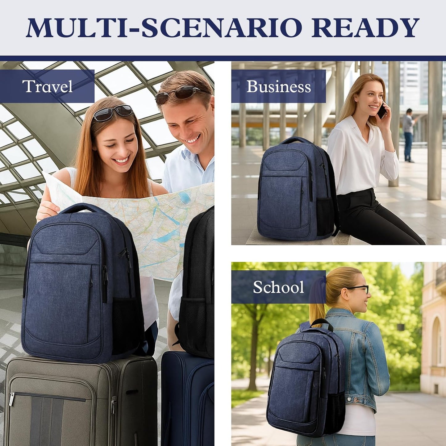 Travel Laptop Backpack, Travel Backpack, Lightweight Business Anti Theft Slim Sturdy Laptops Bag, Water Resistant College School Computer Bag Gift for Men & Women Fits 15.6 Inch Notebook, Blue