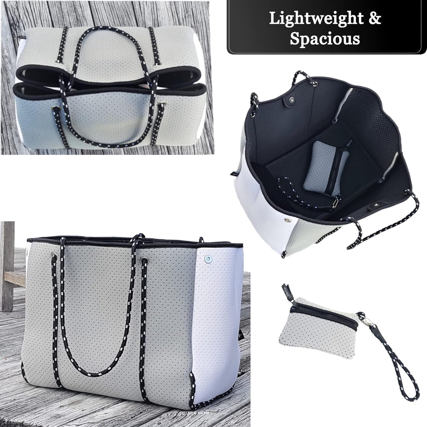 Pole Tribe Neoprene Tote - Large Beach, Gym, Travel Bag & Wallet, Water-Resistant, Durable, Lightweight, Sailor Rope Design