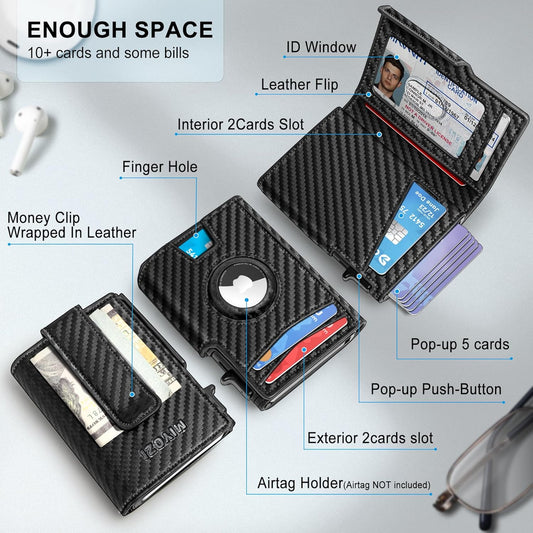 Airtag Wallet for Men,with Money Clip 10 Cards Metal Case Smart Slim Pop Up Credit Card Holder Flip with Magnetic Closure RFID Blocking wallet with Gift Box