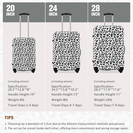 Merax Luggage Sets 3 Piece, Hardside Expandable Suitcase Set with Spinner Wheels, Lightweight Leopard Luggage 20+24+28 IN, Leopard White+Black