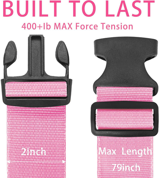 BILIONE Luggage Straps, 79" Long Belts Keep Suitcase Secure While Traveling, TSA Approved Add a Bag Premium Accessory for Travel Bag Closure (Pink, 4Pcs)
