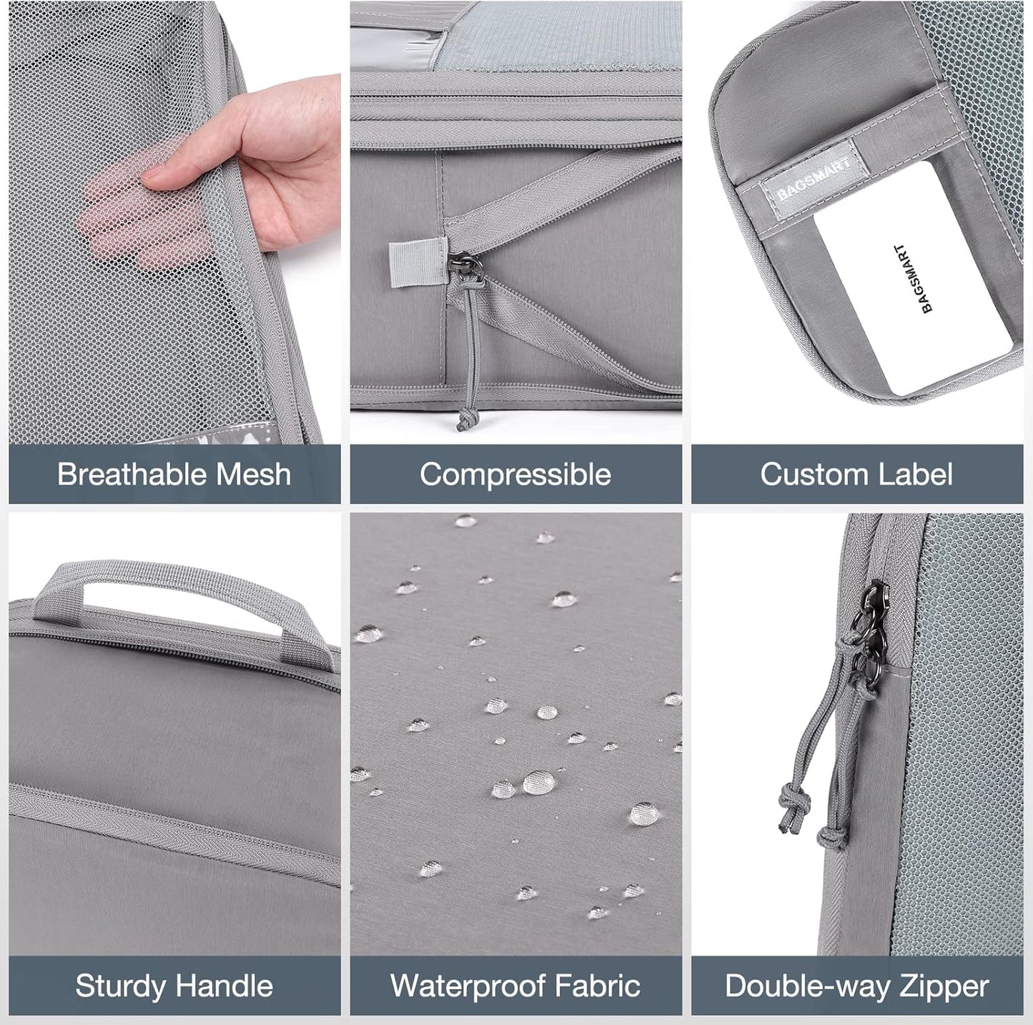 BAGSMART 6 Set Compression Packing Cubes - Lightweight Travel Essentials, Durable Luggage Organizer