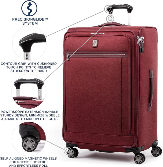 Travelpro Platinum Elite Softside Expandable Checked Luggage, 8 Wheel Spinner Large Suitcase, TSA Lock, Men and Women, Bordeaux Red, Checked Large 29-Inch