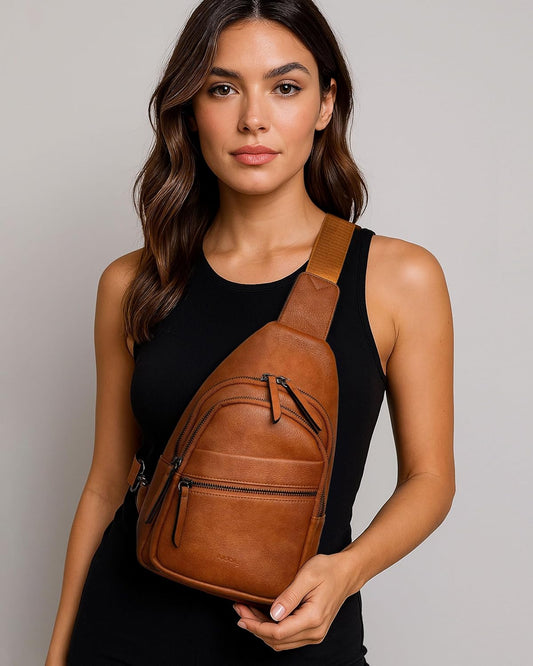 Alldaily Large Sling Bag for Women Crossbody Purse Leather Fashionable Trendy Chest Bag for Travel, Fanny Pack (Brown)