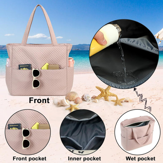 Beach Pool Bags Tote for Women Ladies Large Gym Tote Carry On Bag With Wet Compartment for Weekender Travel Waterproof