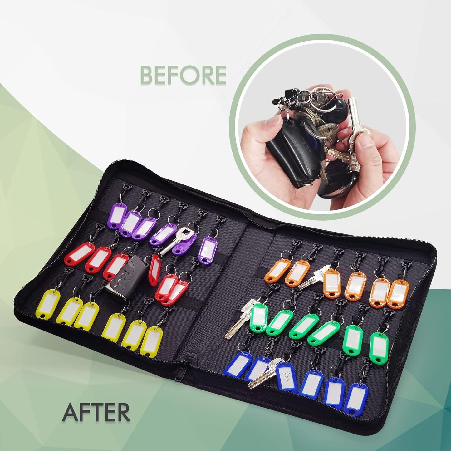 Key Organizer Case, Portable Key Organizers Box with 36 Key Hooks and Tags Landlord Key Holder, Zippered Key Case for Home and Office Multi Key Organizers