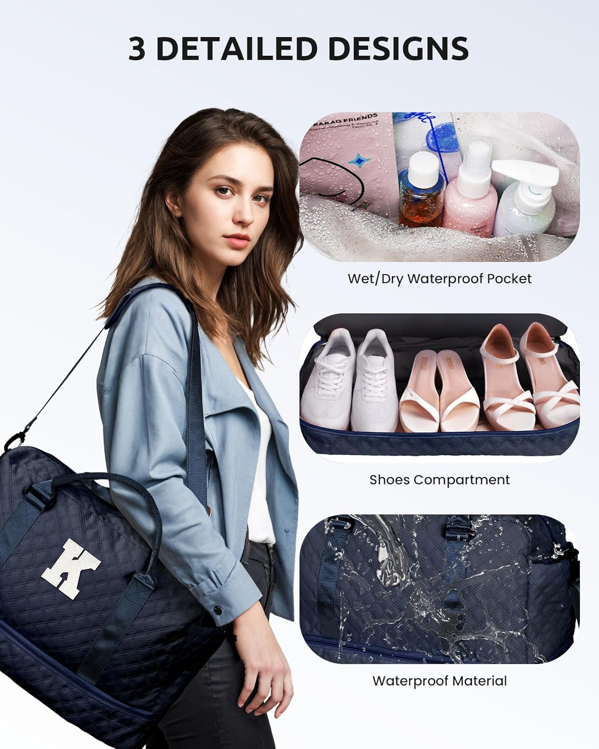 Birthday Gifts-for Women-Initial Duffle Bag with Shoe Compartment, Personalized Weekender Bag, Monogram Overnight Bag, Letter Travel Bag with Makeup Bag,Friend Wife Birthday Gift (Letter C)