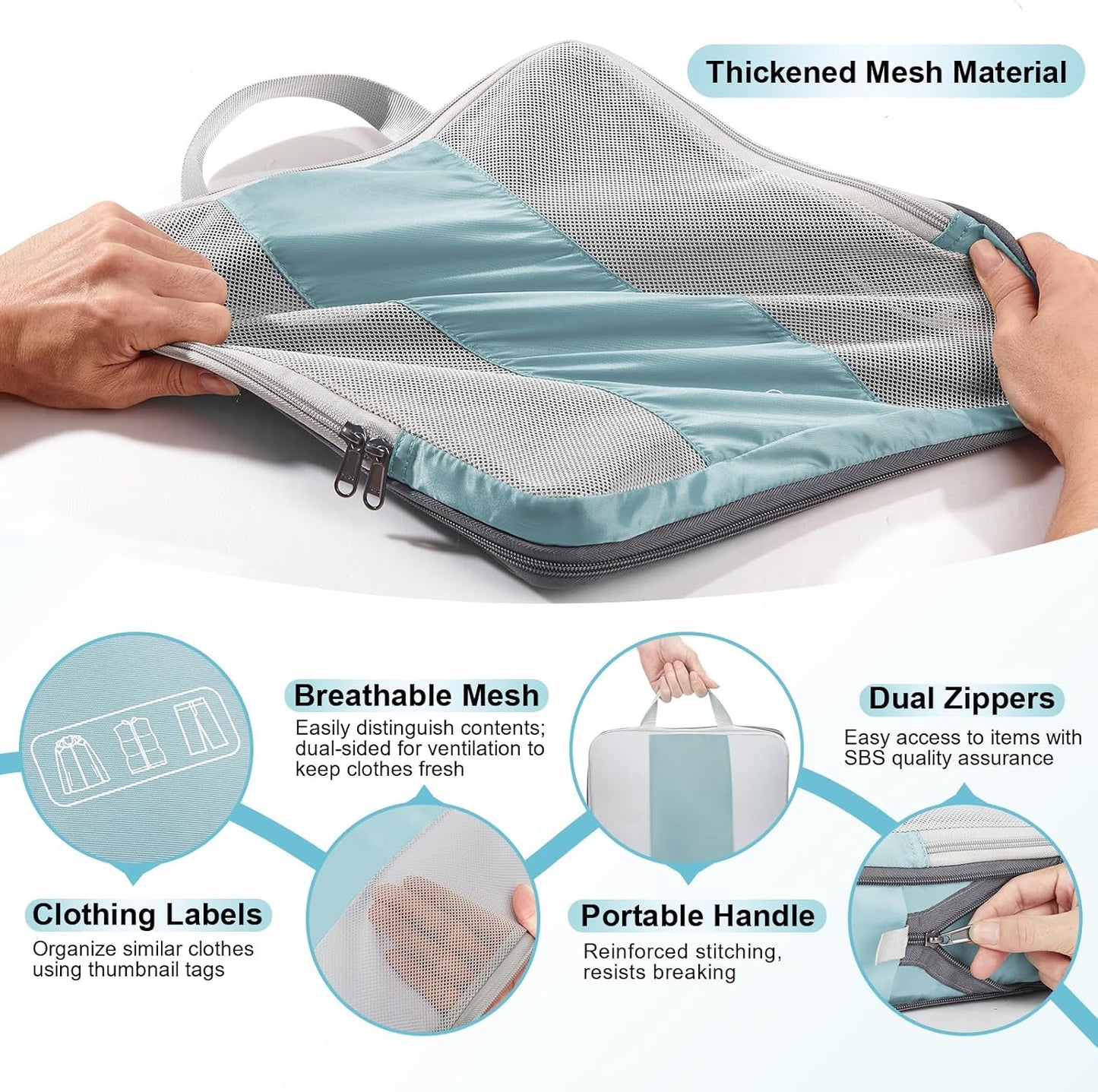 8 Set Compression Packing Cubes for Travel Essentials,Compressible Expandable Packing Cubes for Suitcase,OlarHike Luggage Organizer Bags for Travel,Handy Helper for Organizing Clothes(Blue Gray)