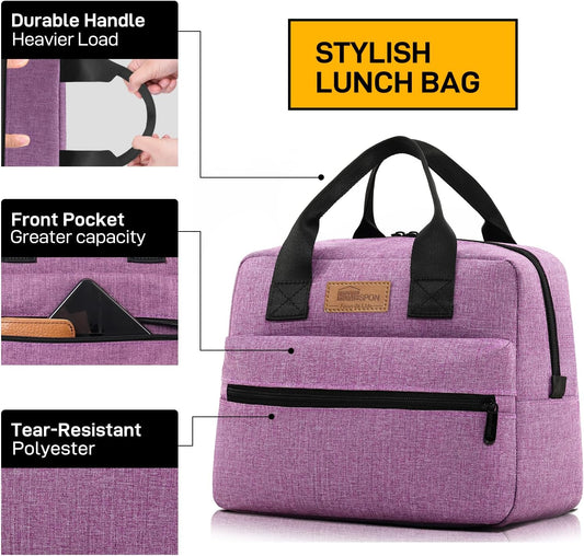HOMESPON Insulated Lunch Bag for Women Men Lunch Box Cooler Lunch Tote for Work Picnic (Purple)
