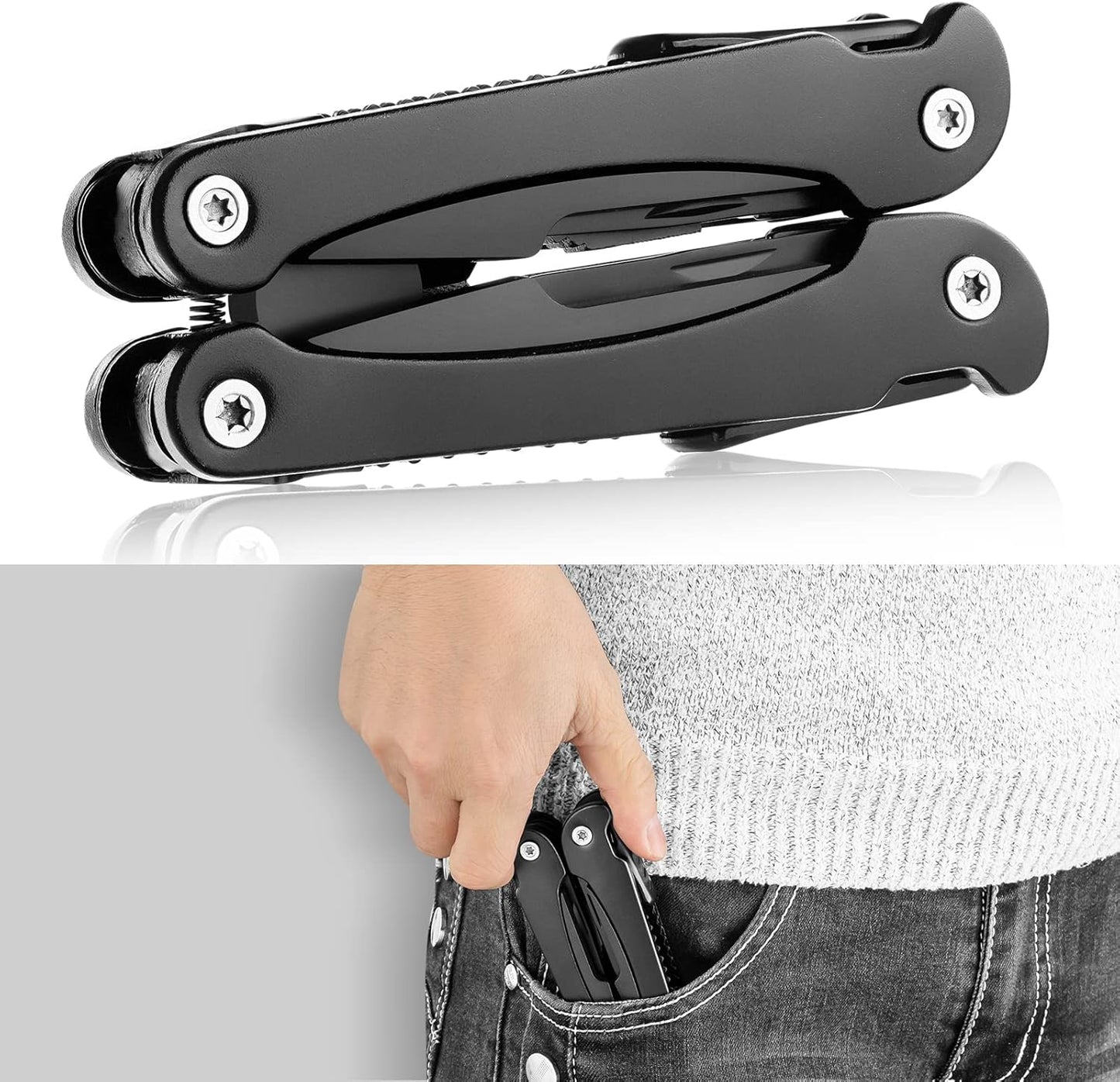 14 IN 1 Multitool Pliers with Pocket Clip, Portable Multi Tool, Pocket Knife Camping Multitool, Needle Nose Pliers with Replaceable Wire Cutters, Screwdrivers, Saw - Gifts for Men, Dad, Husband