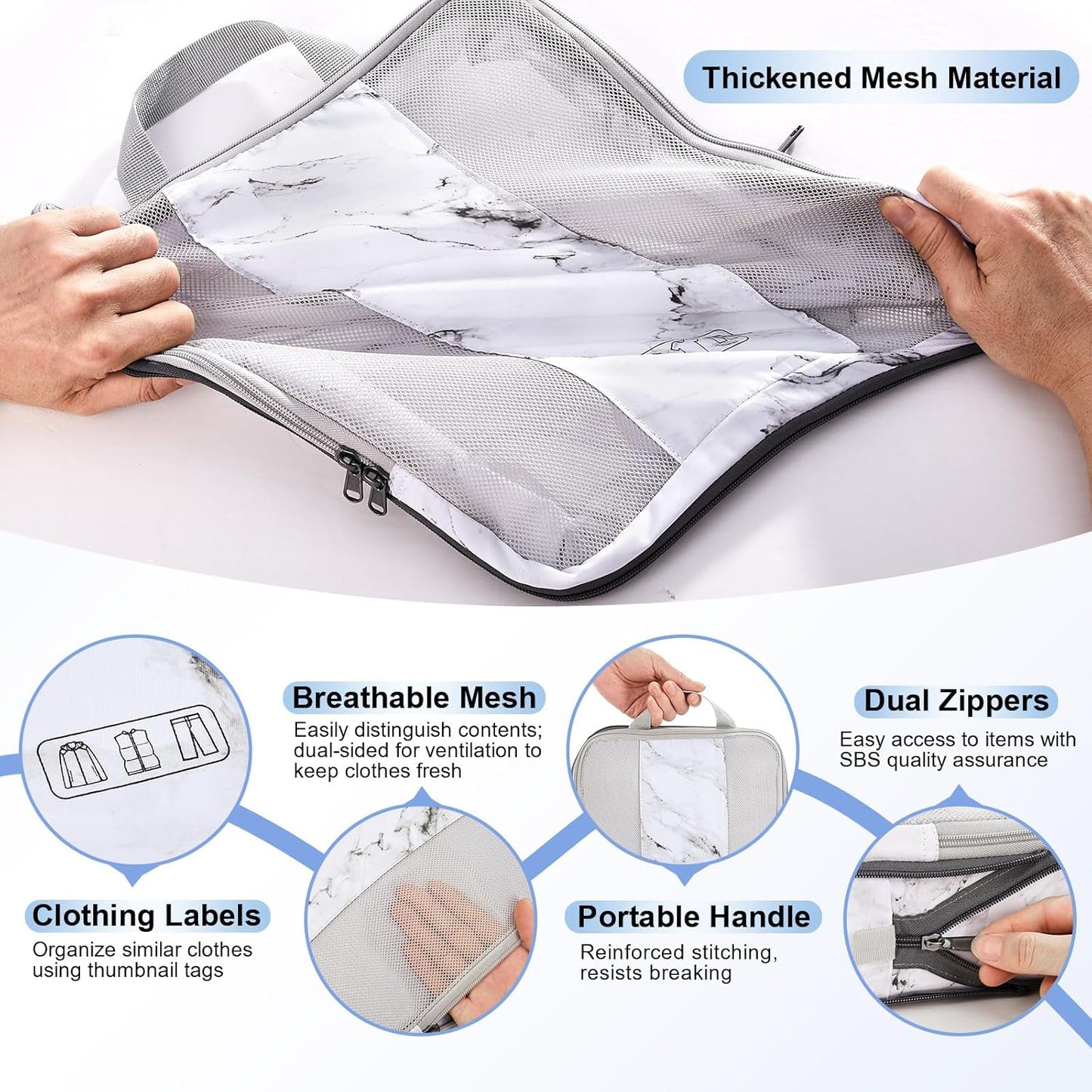 8 Set Compression Packing Cubes for Travel Essentials,Compressible Expandable Packing Cubes for Suitcase,OlarHike Luggage Organizer Bags for Travel,Handy Helper for Organizing Clothes(White Marble)