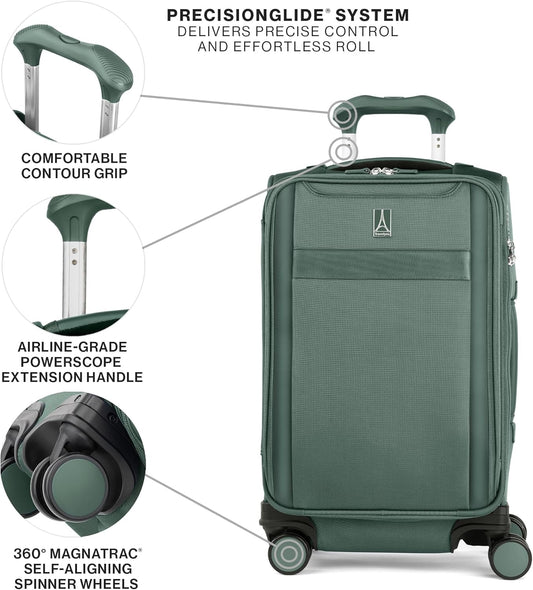 Travelpro VersaPack+ Lightweight Softside Expandable Carry on Luggage, 8 Spinner Suitcase, TSA Lock, Men and Women, Carry On 21-Inch, Desert Sage Green
