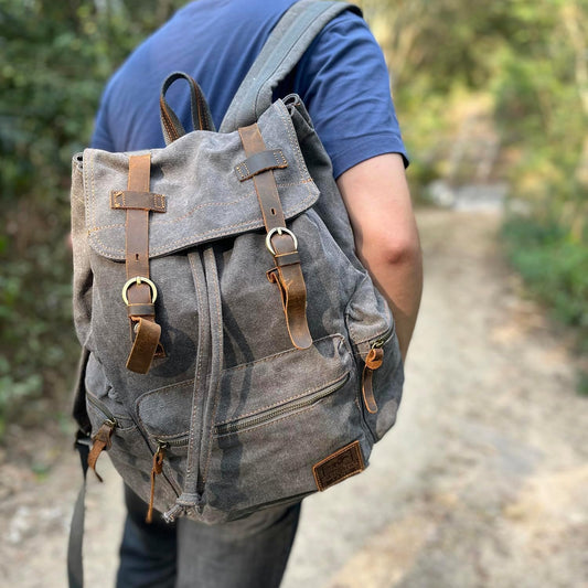 AUGUR High Capacity Canvas Vintage Backpack - for School College Hiking Travel 12-17" Laptop