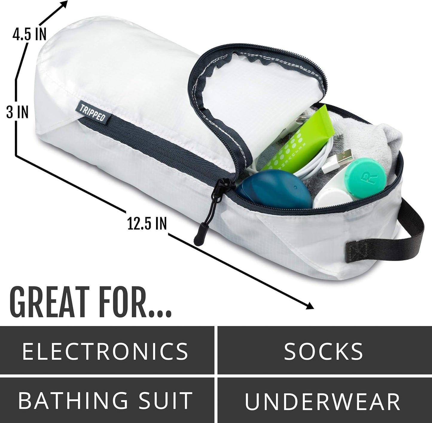 Large Compression Packing Cubes 6 Piece Set for Travel with Lightweight Laundry Bag for Carry-On Suitcase by TRIPPED Travel Gear (White)