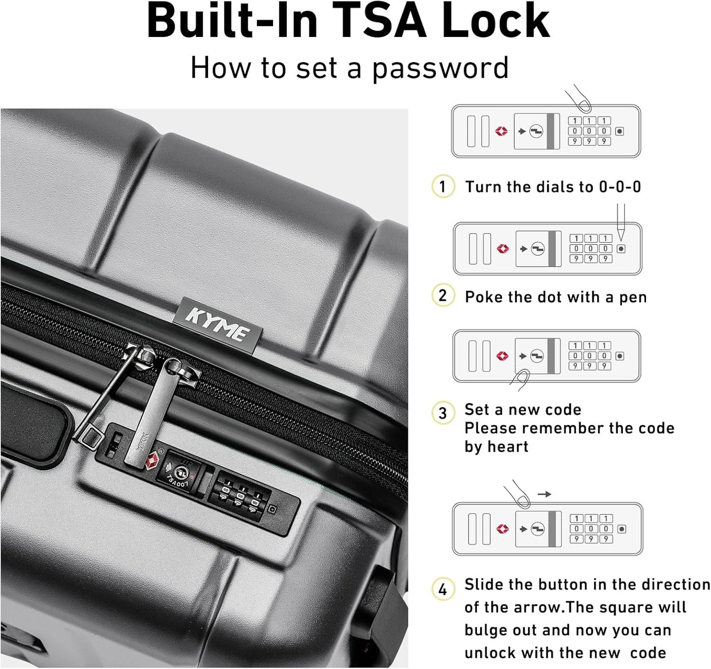 KYME Carry On Luggage 22x14x9 Airline Approved with Cup Holder Hardside Carry On Suitcase with Spinner Wheels Hardshell Travel Rolling 22 Inch Luggage with TSA Lock for Women Men Silver
