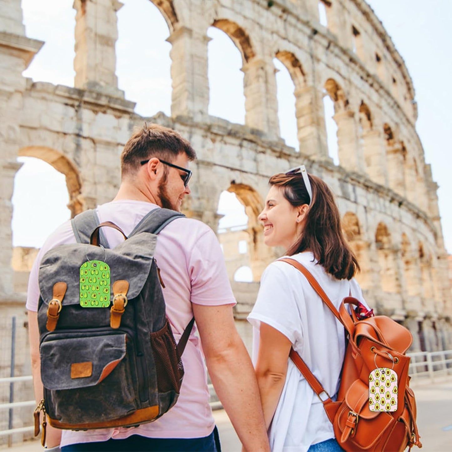 2 Pack PU Luggage Tags for Suitcase, Avocado Suitcase Tag Leather ID Label Bag Tags with Privacy Cover and Metal Loop for Men Women Travel Bag