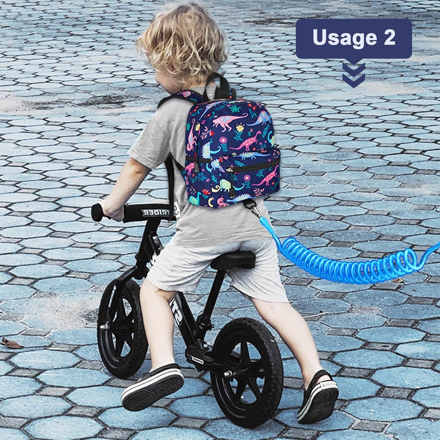 Accmor Toddler Backpack Leash with Anti Lost Wrist Link, Cute Mini Child Walking Harnesses Keep Kids Close Back Pack Rope Tether Rein for Baby Boys (Navy Blue/Dinosaur)