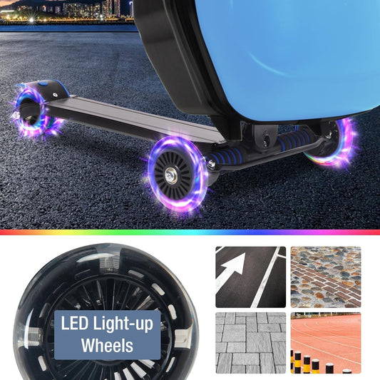 20" Scooter Suitcase for Kids, 2-in-1 Ride On Luggage with Wheels for Boys & Girls Ages 4-15, Foldable Hardshell Carry On Lightweight Travel Suitcase for Airplane