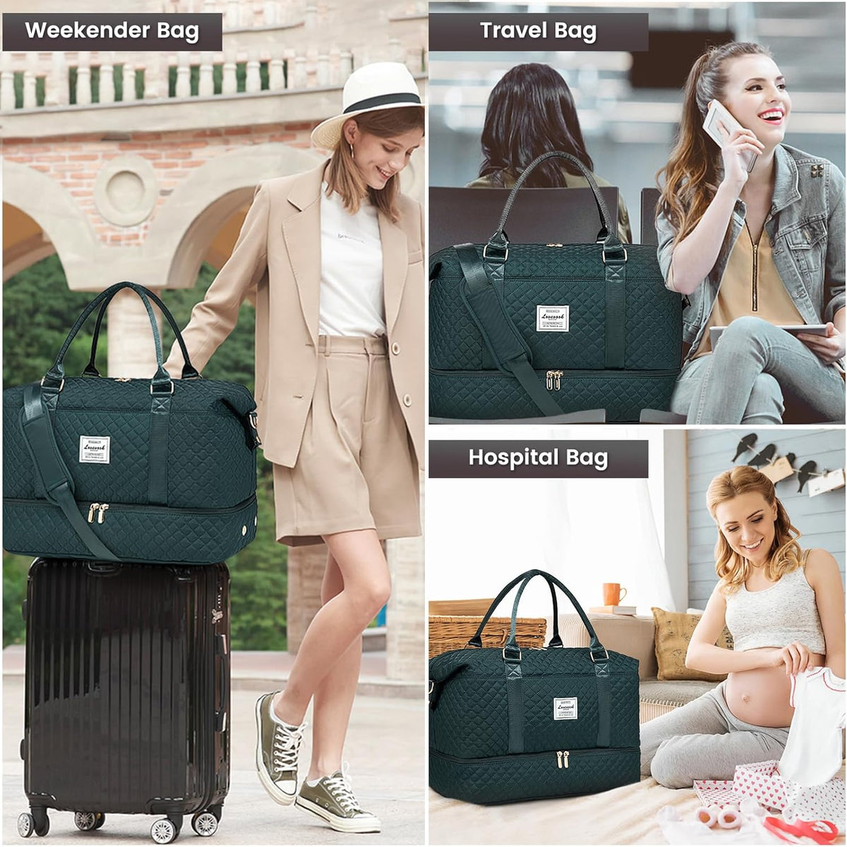 LOVEVOOK Travel Duffle Bag,Weekender Bags for Women with Shoe Compartment,Carry on Overnight Bag with Toiletry Bag,Gym Duffel Bag with Wet Pocket, Hospital Bags for Labor and Delivery