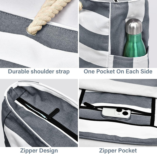 Becokan Beach Bag Large Beach Tote Bag for Women Waterproof Sandproof Swim Pool Bag With Zipper