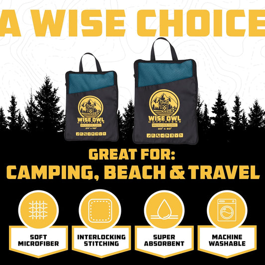Wise Owl Outfitters Microfiber Camping Towel - Quick Dry Towel for Travel, Backpacking, Hiking, Beach, Gym & Yoga - Compact, Fast Drying & Lightweight