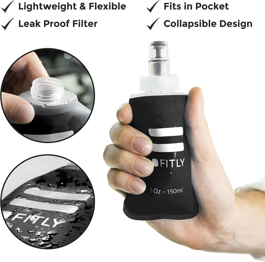 FITLY Soft Flask - Shrink As You Drink Soft Water Bottle for Hydration Pack - Folding Water Bottle Ideal for Running, Hiking, Cycling, Climbing & Rigorous Activity