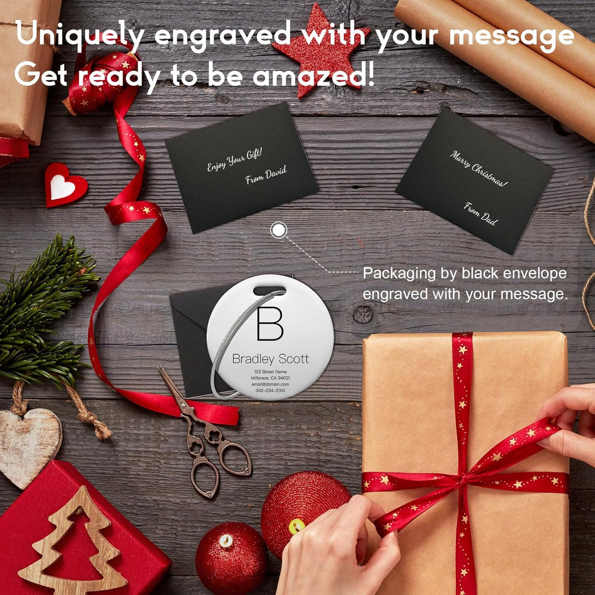 Customized Stainless Steel Luggage Tags: Personalize Your Suitcases, Backpacks, and Bags with Your Text (Silver)