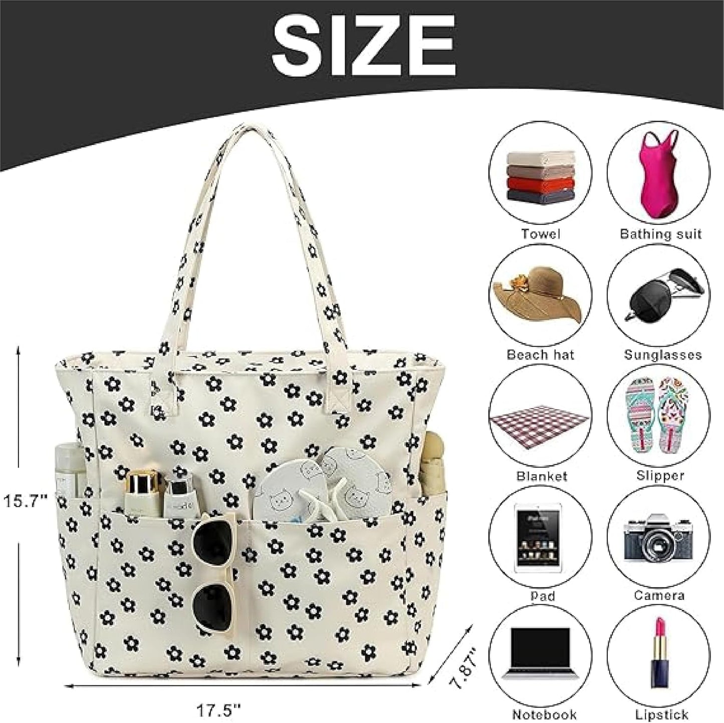 Waterproof Beach Tote Pool Bags for Women Ladies Extra Large Gym Tote Carry On Bag With Wet Compartment for Weekender Travel