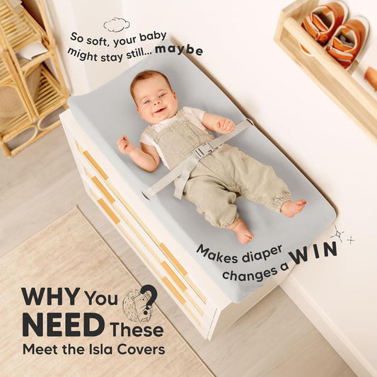 2-Pack Baby Changing Pad Covers for Girl, Boy,Neutral - Soft Viscose Derived from Bamboo Changing Table Pad Cover Sheets,Baby Nursery Diaper Changing Pad Cover,Contour Changing Pad Liner (French Gray)