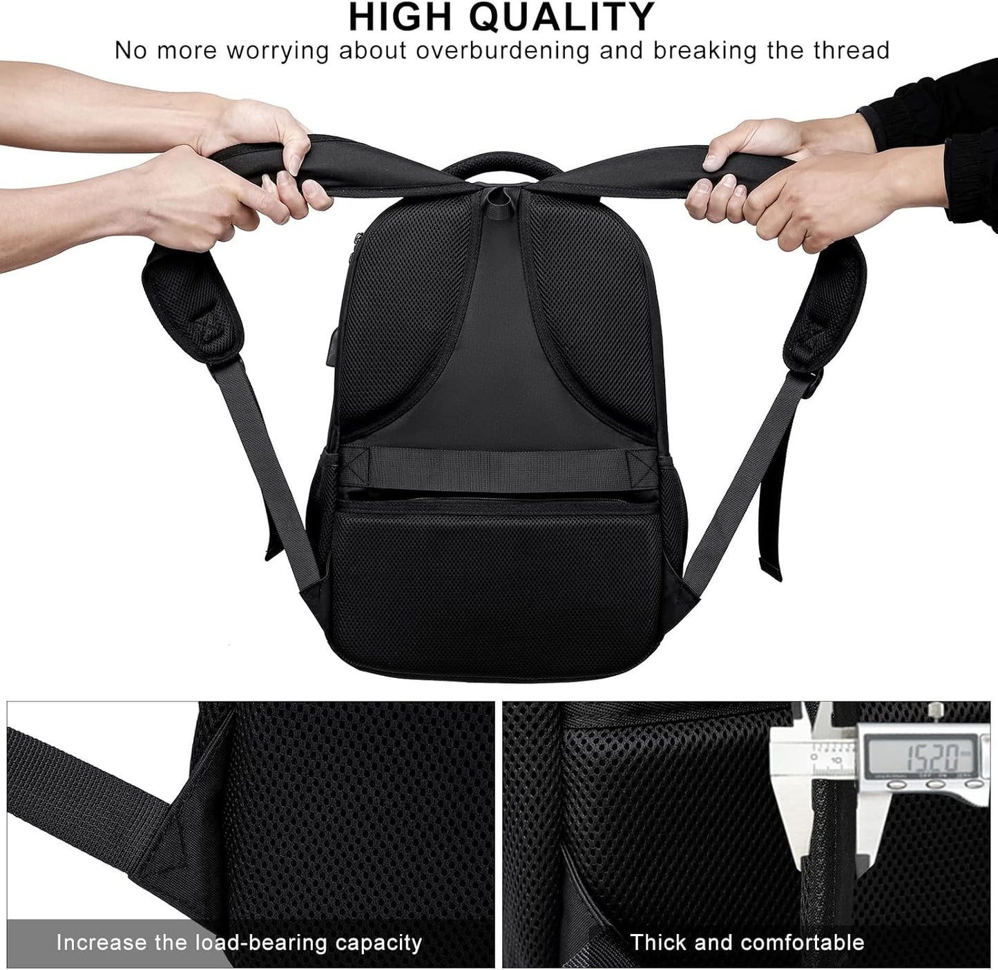 School Backpack for Teen Boys,15.6 Inch Anti Theft Laptop Bookbag with USB Charging Port, Water Resistant College, High School, Ergonomic Straps, Multiple Compartments, Men, Black