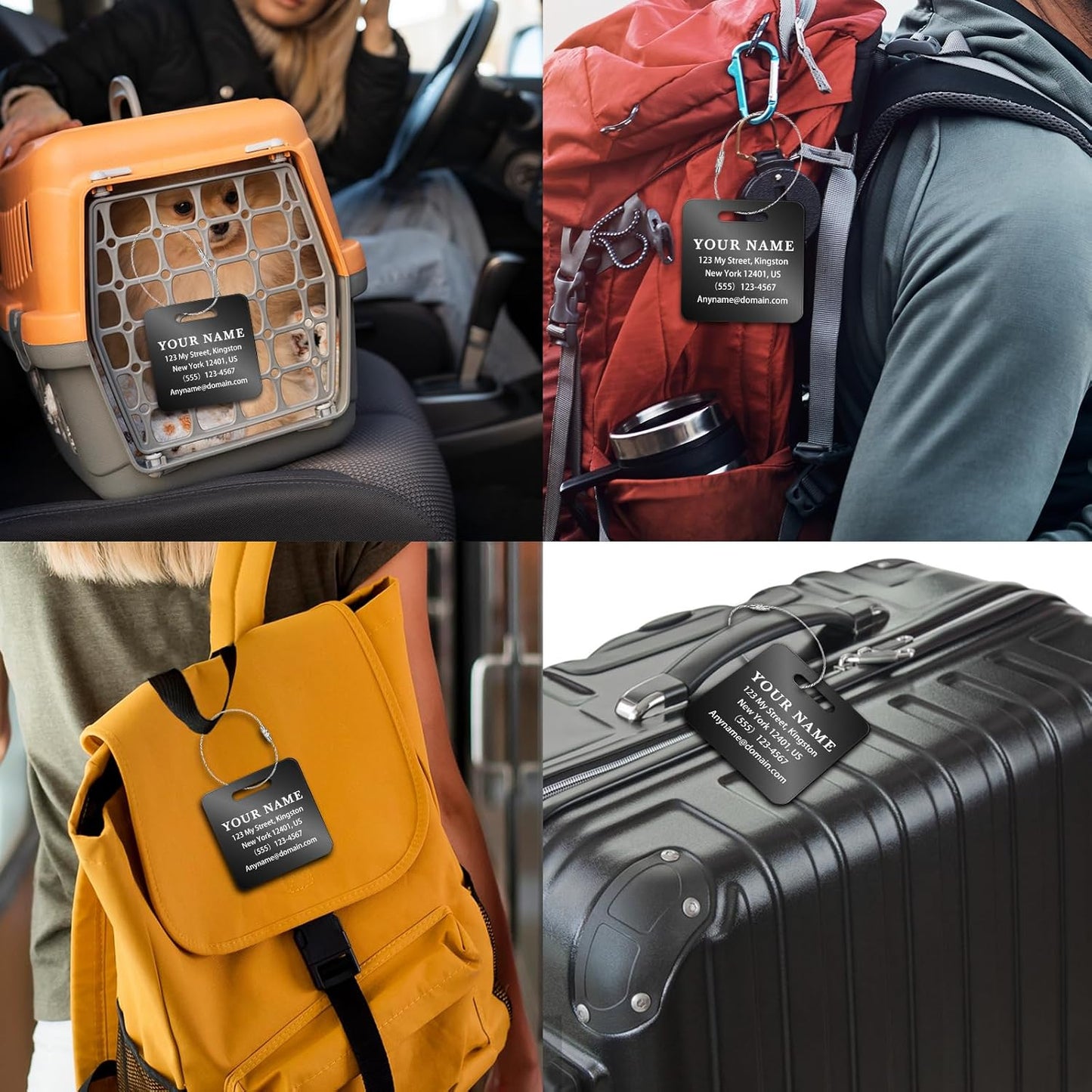 Personalized Luggage Tags for Suitcases (2/4/6/8 Pack) - Custom Engraved Metal Travel Tag, Customizable Pattern/Name/Text for Bags Backpacks Suitcases